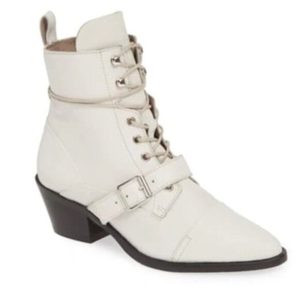 AllSaints Katy Leather Zip Buckle Lace Up Moto Western Heel Boots Festival Shoe
